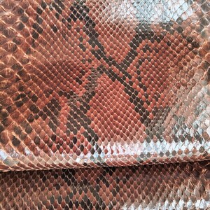 Genuine Dark Brown Snake Leather Hide for Craft Projects, Exotic Scale Pattern