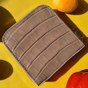 Exotic Reptile Leather Zip Around Wallet, Cappuccino Card Holder Purse