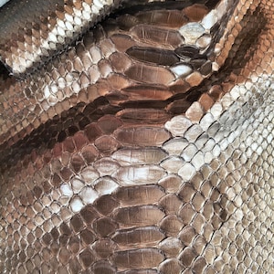 Genuine Dark Brown Snake Leather Hide for Craft Projects, Exotic Scale Pattern
