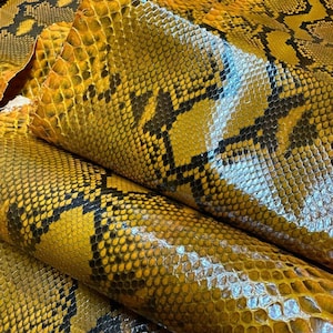 Piel de serpiente auténtica, color amarillo, material exótico para artesanía.