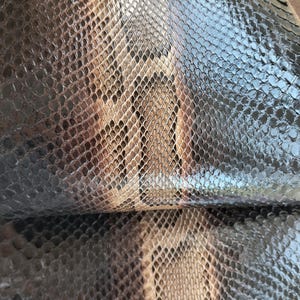 Genuine Dark Brown Snake Leather Hide for Craft Projects, Exotic Scale Pattern