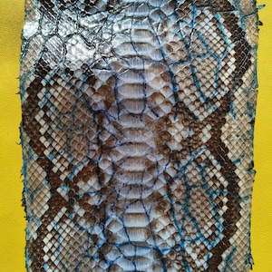 Genuine Snakeskin Hide, Glossy Blue Marble Effect Leather for Crafts