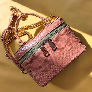 Genuine Snakeskin Bag, Light Brown Snake Leather Crossbody Purse, Exotic leather handbag