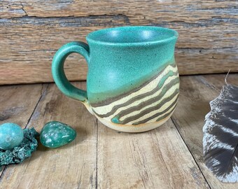 Handmade Ceramic Espresso Mug: Copper Green Glazed Stoneware