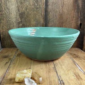 Large Ceramic Serving Bowl / Weathered Copper Green Handmade Pottery Salad Serving Bowl / Glazed Stoneware Fruit Bowl