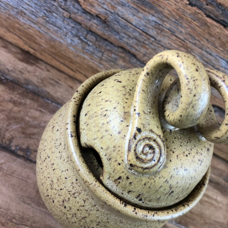 Ceramic Honey Pot Handmade Pottery Honey Keeper with Dipper Matte Maude Yellow Glazed Stoneware Kitchen Fall Rustic Bohemian