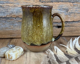 Gold Ceramic Mug - Handmade Pottery - Tea Mug -  Coffee Mug - Autumn Oak Leaf Gold - Whimsical - 16oz Stoneware Mug