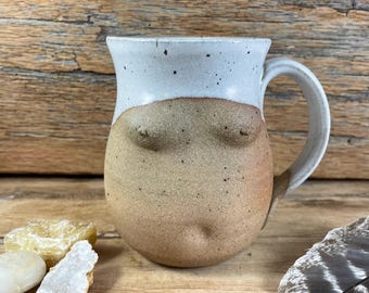 Handmade Breast Pottery Mug, Vanilla Bean  Glazed Ceramic Stoneware