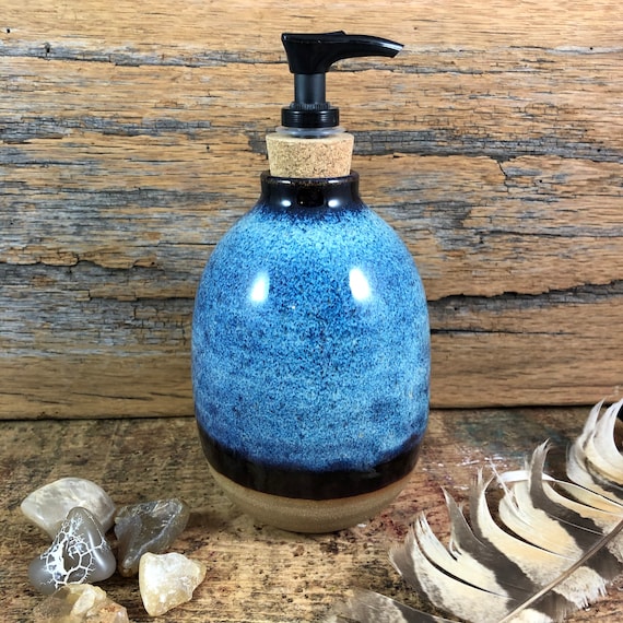 Ceramic Soap Dispenser / Handmade Blue Pottery Lotion Etsy