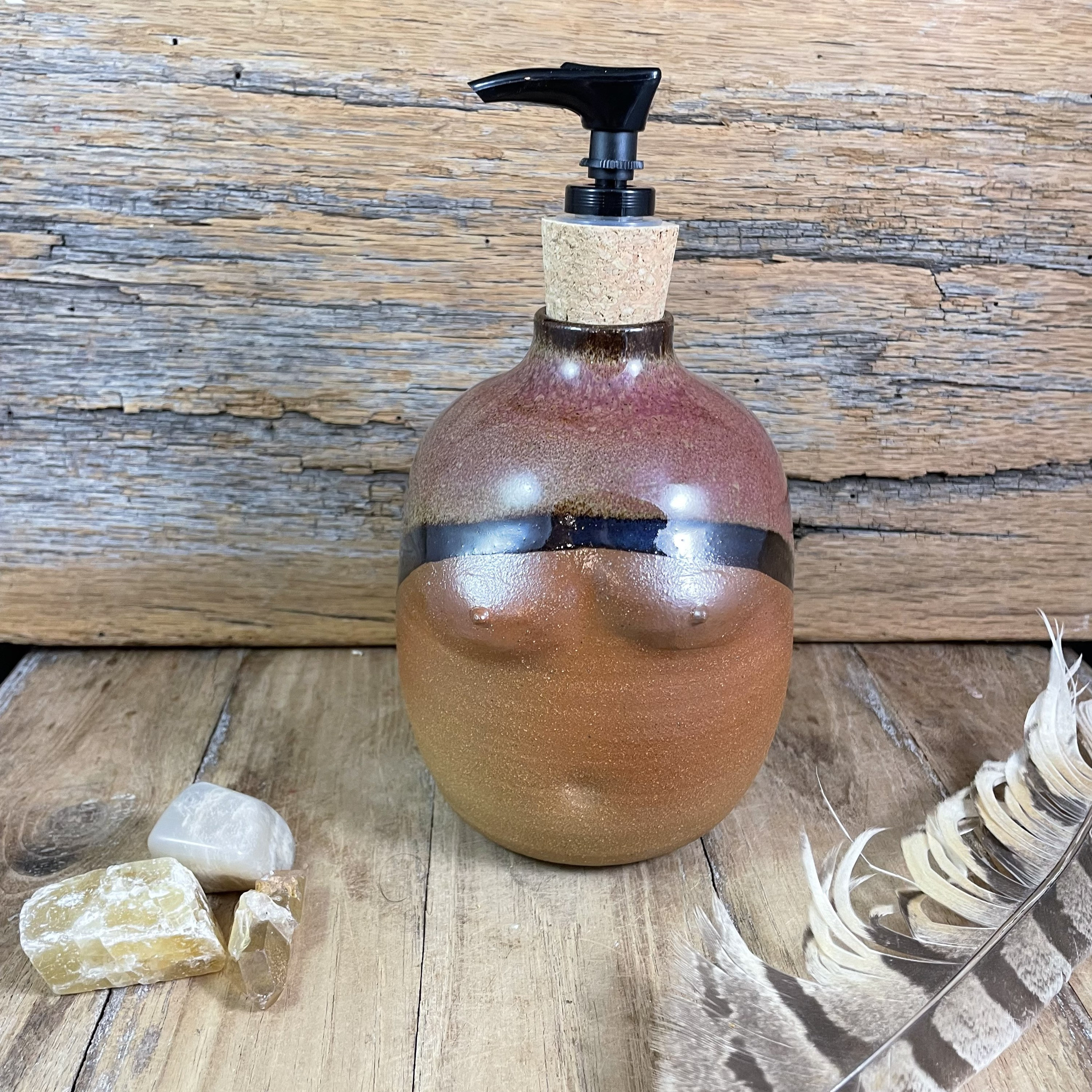 Ceramic Breast Sculpture Soap Dispenser  Handmade Pottery Lotion Dispenser   Dark Raspberry Glazed Stoneware  Soap Pump  Rustic Home - Etsy