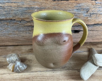 Handmade Stoneware Breast Mug: Gold Glazed Goddess Tea Cup
