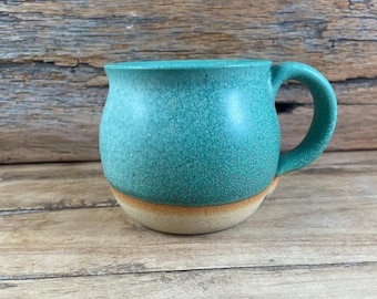 Handmade Stoneware Espresso Mug, Copper Green Glazed Pottery (10 oz)