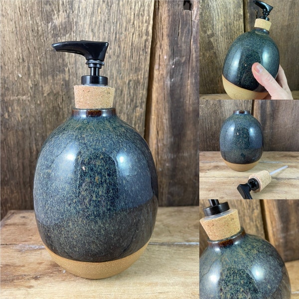 Creamic Soap Dispenser / Handmade Blue Pottery Lotion Dispenser / Stormcloud Blue Glazed Stoneware / Soap Pump / Rustic Home