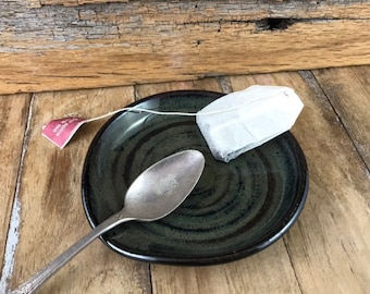 Ceramic Spoon Rest / Tea Bag Rest / Stormcloud Blue Pottery Spoon Rest / Rustic Kitchen