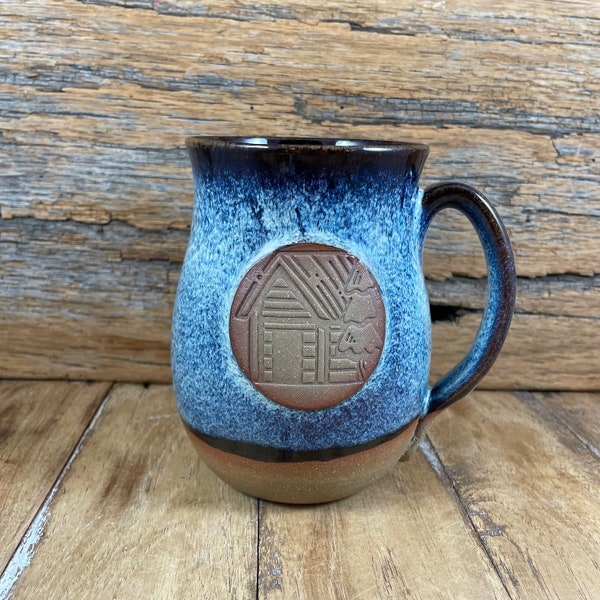 Handmade Ceramic Cabin Mug / Pottery Tea Mug / Woods Lover Mug / Log Cabin Icon Mug / Cozy Glazed Stoneware