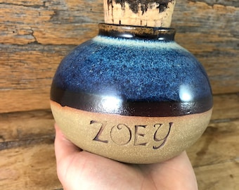 Custom Ceramic Pet Urn, Stoneware Cremation Vessel with Cork