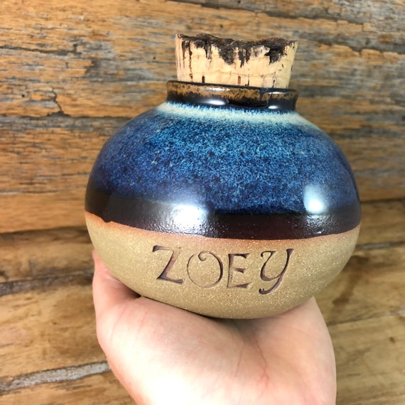 Custom Ceramic Pet Urn, Stoneware Cremation Vessel with Cork