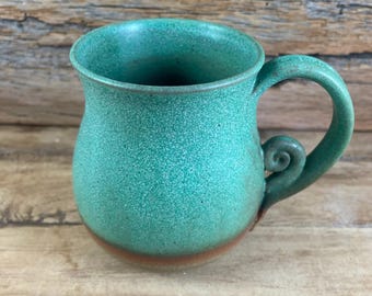 Handmade Stoneware Espresso Mug: Copper Green Glaze, 10 oz Capacity