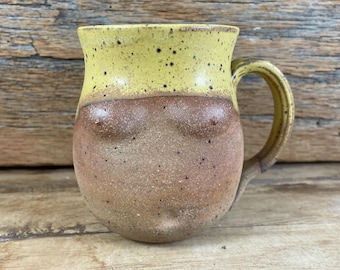 Handmade Breast Pottery Mug, Maude Matte Yellow Gold Glazed Ceramic Stoneware