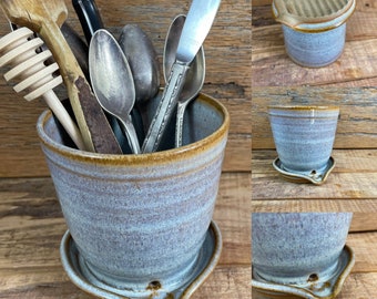 Ceramic Silverware Strainer - Kitchen Organizer - Handmade Pottery Decor - Glazed Stoneware - utensil organizer - Cutlery Sink Strainer