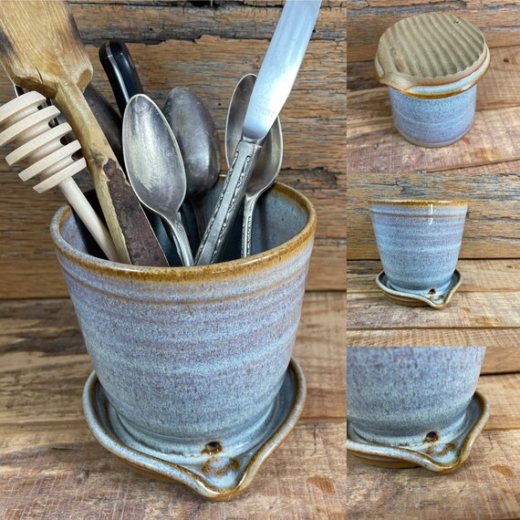 Ceramic Silverware Strainer Kitchen Organizer Handmade Pottery