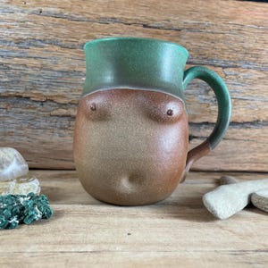 Handmade Breast Pottery Mug  / Breastfeeding Ceramic Tea Mug / Copper Green Coffee Glazed Stoneware Mug / Doula Mug