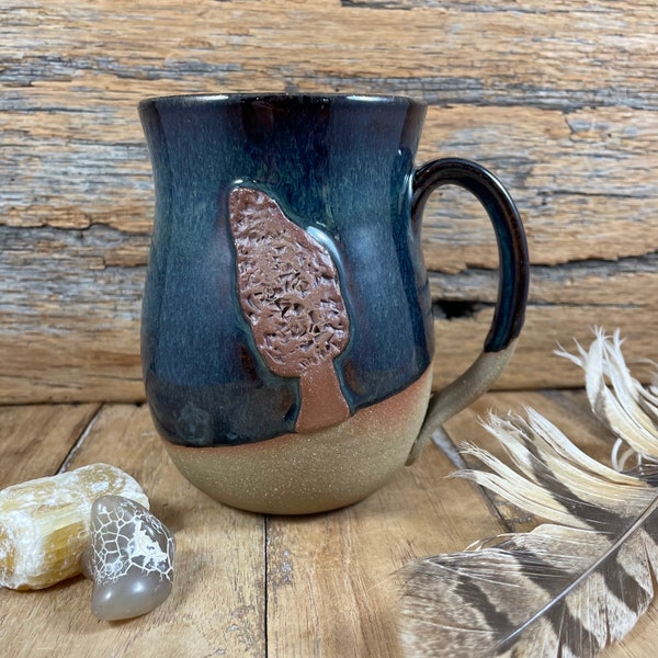 Handmade Ceramic Mushroom Mug / Pottery Tea Mug / Morel Lover Mug / Mushroom Icon Mug / Stormcloud Blue Glazed Stoneware