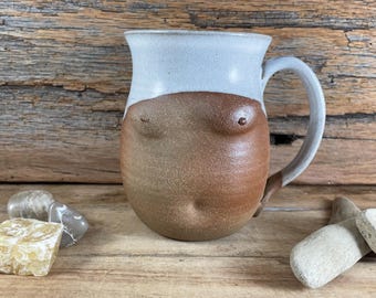 Handmade Stoneware Breast Mug: Vanilla White Glazed Goddess Tea Cup