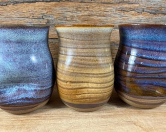 Handmade Ceramic Pinched Cup, Layered Slip Glazed Stoneware Tumbler (16oz)