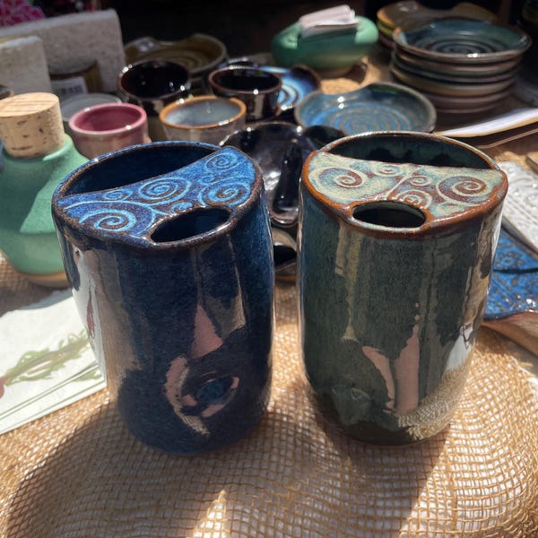 Ceramic Travel Cup / Handmade Pottery Tumbler  /  Pottery Mustache Tumbler /  Glazed Stoneware / Handleless Mug / 20oz