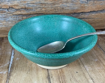 Handmade Stoneware Cereal Bowl: Copper Green Glazed Pottery