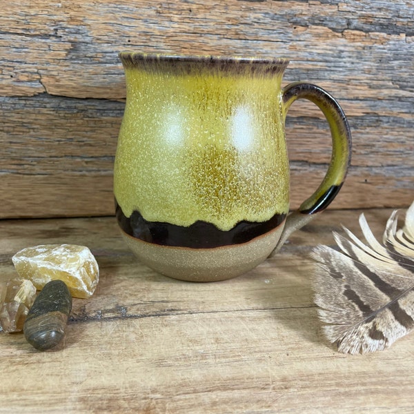 Handmade Pottery Mug ~ Ceramic Mug ~ Oak Gold  Blue Glazed Stoneware ~ Large Coffee Mug ~ Huge Tea Mug