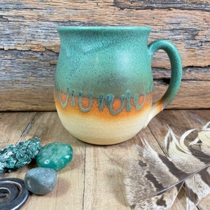 Copper Green Ceramic Mug / Handmade Pottery Coffee Mug / Pottery Tea Mug / Green Glazed Stoneware / Bohemian Decor Petals and Spring