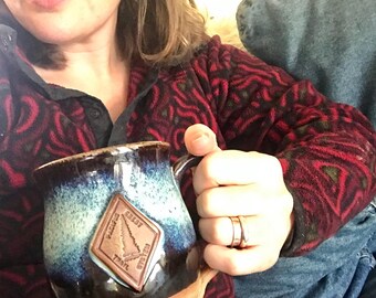 Custom Trail Mug, Hand Stamped Stoneware, Hiking Gift