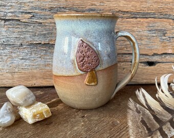 Large Handmade Ceramic Mushroom Mug / Pottery Tea Mug / Morel Lover Mug / Mushroom Icon Mug / Rustic Cream Glazed Stoneware