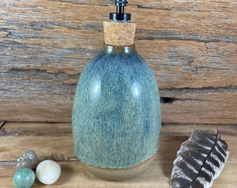 Handmade Stoneware Soap Dispenser: Rustic Rain Glaze Boho Decor