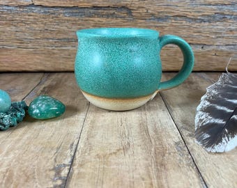 Handmade Ceramic Espresso Mug: Copper Green Glazed Stoneware