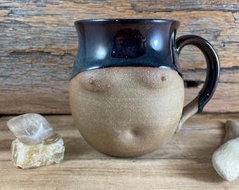 Handmade Goddess Breast Mug: Large Stoneware Tea Cup (Stormcloud Blue)