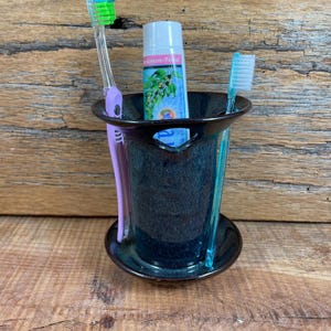 Portacepillos de dientes de cerámica - Organizador de baño - Decoración de baño de cerámica hecha a mano - Cerámica esmaltada en tonos mixtos - Porta pasta de dientes para baño