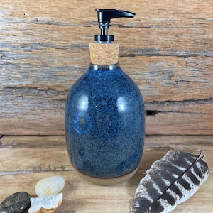Stoneware Ceramic Soap Dispenser: Falling Blue Glazed Rustic Boho Decor
