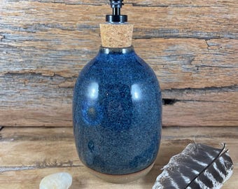 Stoneware Ceramic Soap Dispenser: Falling Blue Glazed Rustic Boho Decor