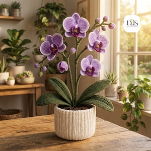 Realistic Crochet Orchid Pattern PDF, Phalaenopsis Flower Plant, Potted Botanical Home Decor DIY