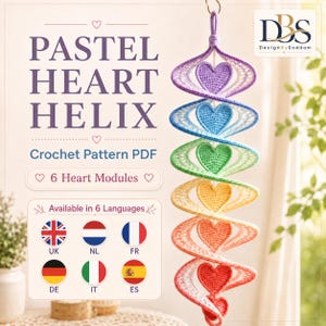 Patrón Crochet Wind Spinner PDF, Adorno Colgante Hélice de Corazones Pastel, Decoración de Ventana en Espiral