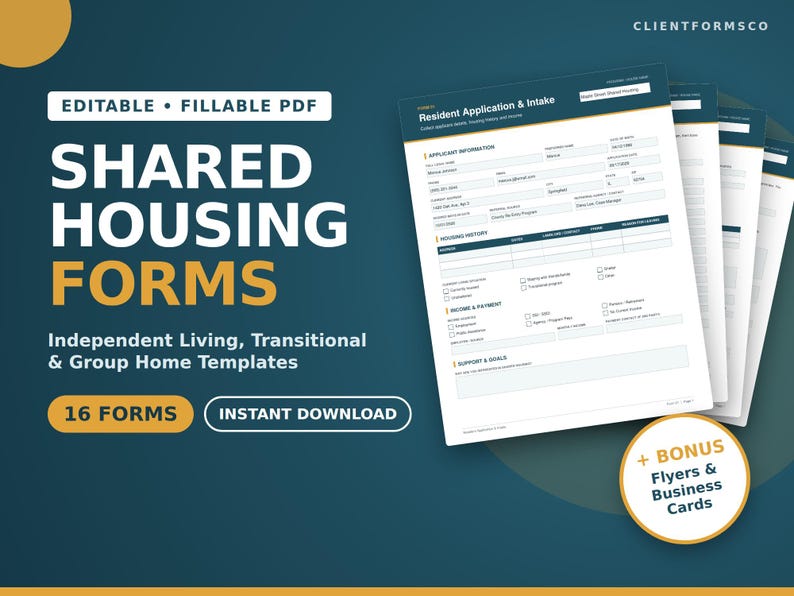 Shared Housing Forms Bundle, Independent Living, Transitional Housing ...