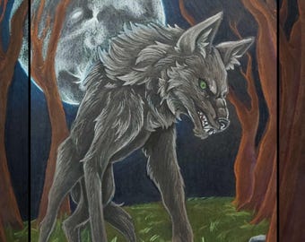 Tarjeta de ficha de lobo: lámina artística dibujada a mano con lápices de colores, tarjeta personalizada de MTG laminada.