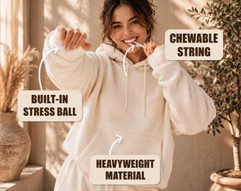 Sweat à capuche Cloud Eleven | Cordons de serrage en silicone à mâcher, manchettes anti-stress, coupe sensorielle adulte