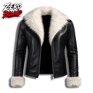 Ryu Ishigori Leather Jacket Culling Game Arc Black Jacket with White Fur Collar Anime Biker Style Winter Halloween Cosplay
