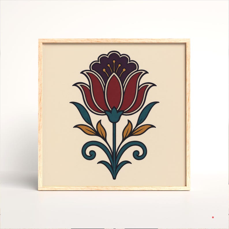 Ottoman Lotus – Turkish Folk Floral Wall Art in Bold Colors - Etsy UK