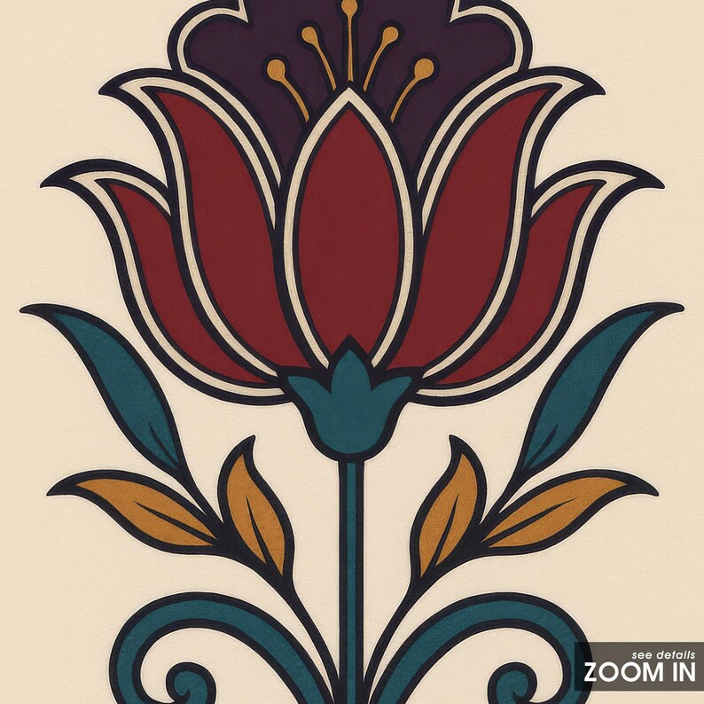 Ottoman Lotus – Turkish Folk Floral Wall Art in Bold Colors - Etsy UK