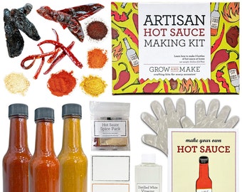 DIY HOT SAUCE Kit - Artisan Kit Make 3 Bottles with high quality dried peppers and spices, great gift